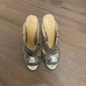 Alexandre Birman Silver and Tan Snakeskin Heels